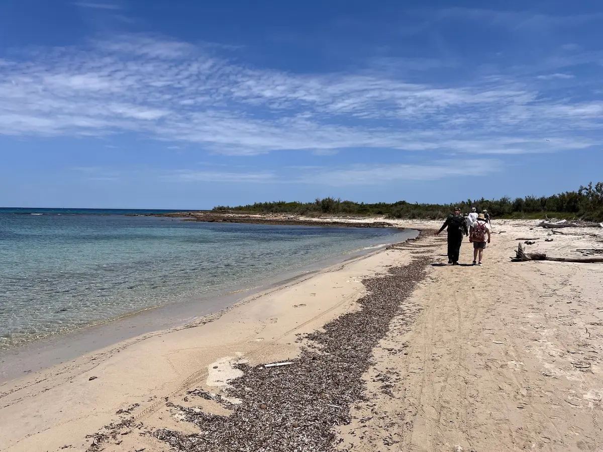 Una spiaggia sabbiosa della riserva con persone a passeggio